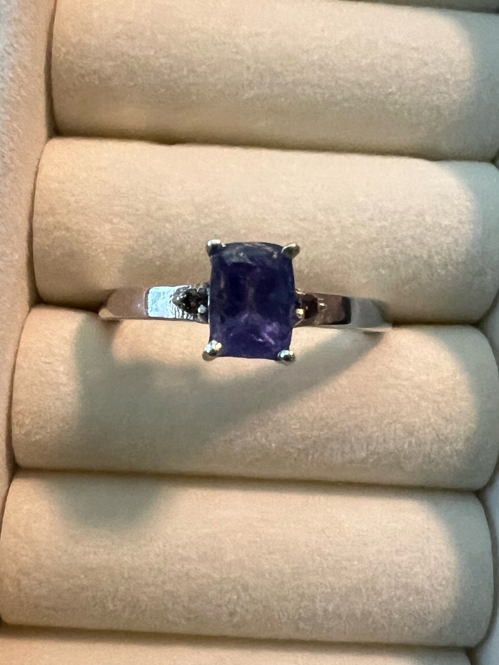 GENUINE TANZANITE 925 PURPLE CUSHION-CUT GEMSTONE SILVER RING